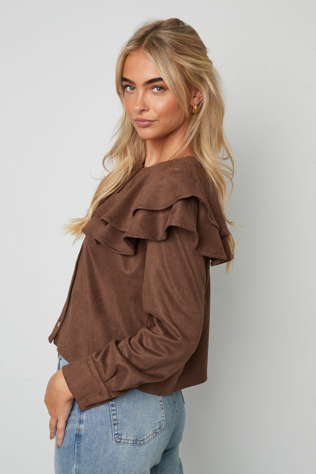 Dames blouse van polyester met rucherand – productfoto 3