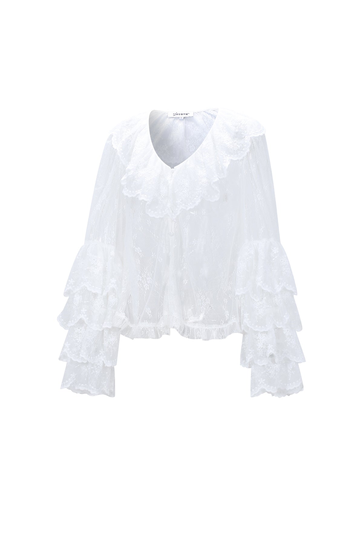 Dames blouse van polyester met bloemenprint en kant – productfoto 8