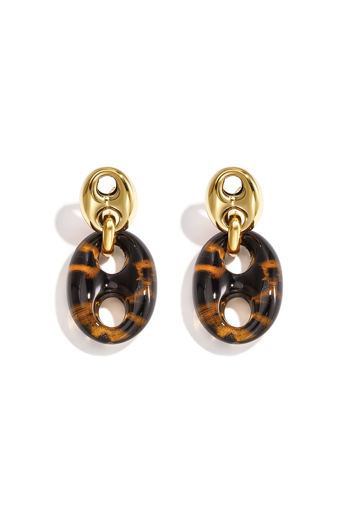 Boucles d'oreilles pendantes en acier inoxydable et acrylique de forme géométrique pour femmes – marron foncé et rose vif