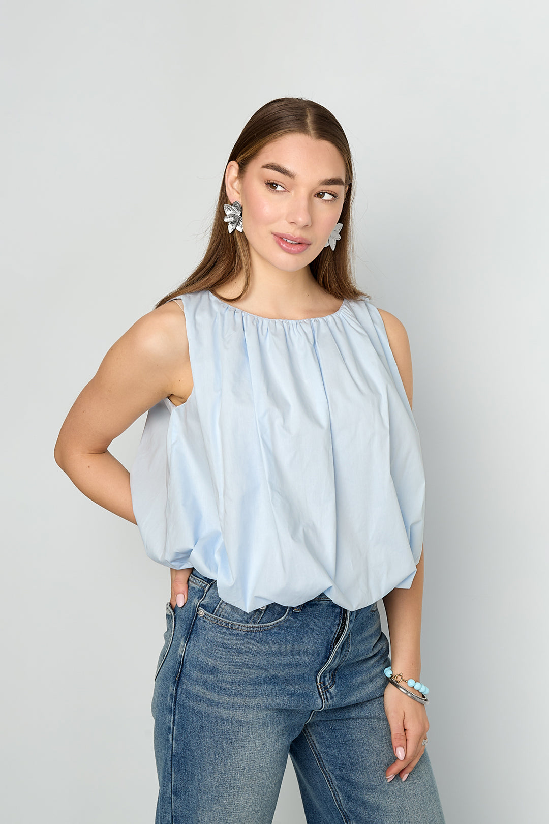 Dames casual ballontop van geweven katoen in drie kleuren – productfoto 2