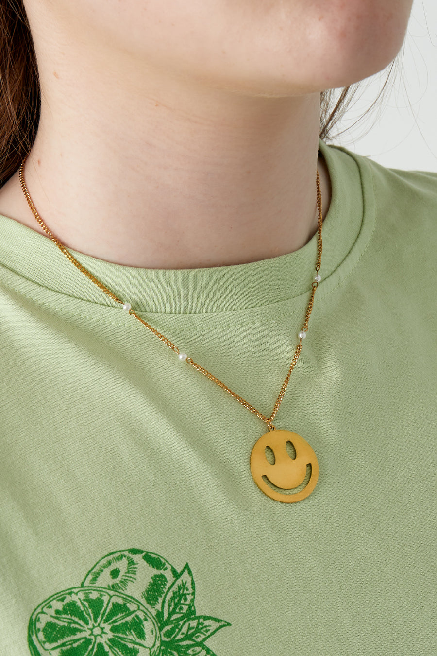 Collier pour femme avec pendentif en acier inoxydable motif smiley – doré et argenté