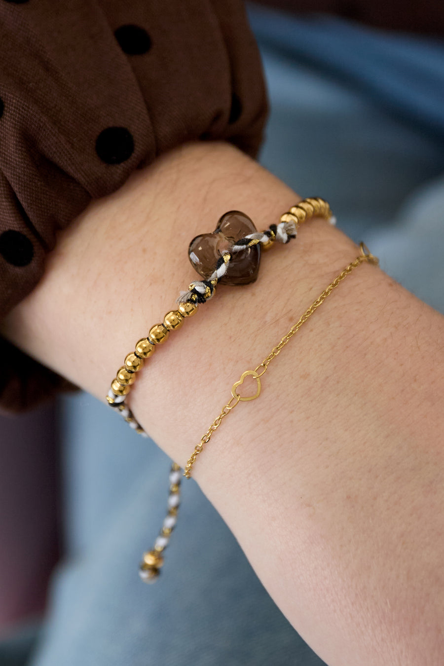 Bracelet à chaîne pour femme en acier inoxydable 304 avec cœur – couleur or