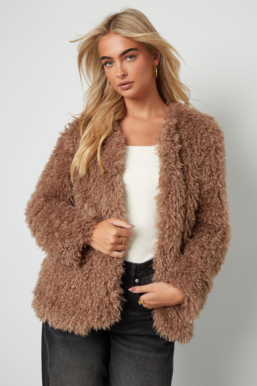Geweven Polyestervezel Vrouwen Jas Elegant Solide Kleur Herfst/Winter