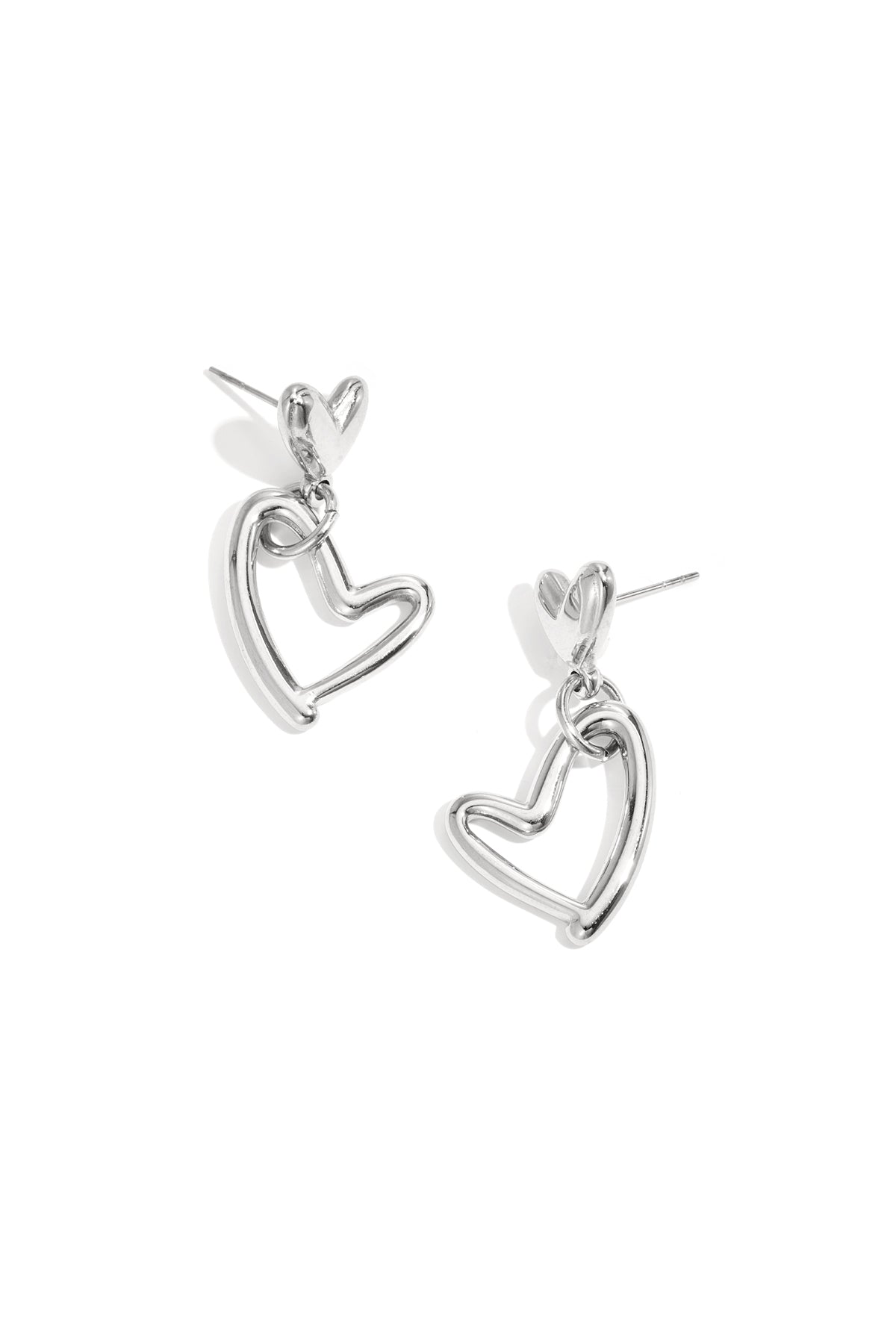 Stainless Steel Heart Drop Earrings for Women – Gold-colored