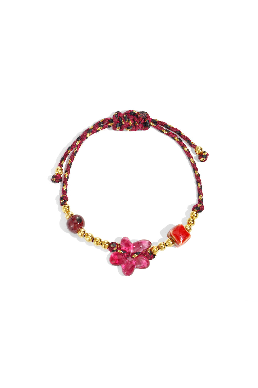 Bracelet tressé pour femme en polyester, émail, céramique, acier inoxydable à motif floral