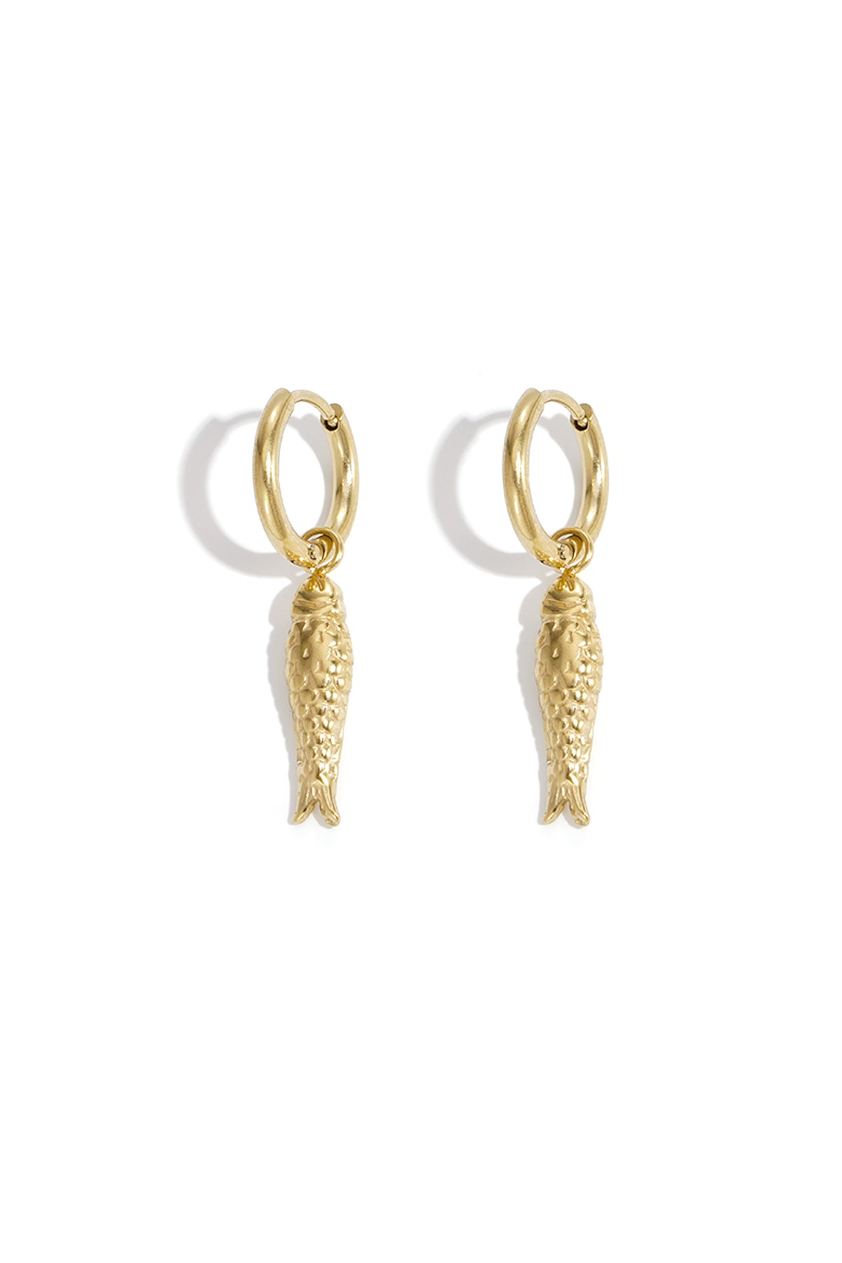 Boucles d'oreilles pendantes pour femmes en acier inoxydable motif poisson – ton or et ton argent