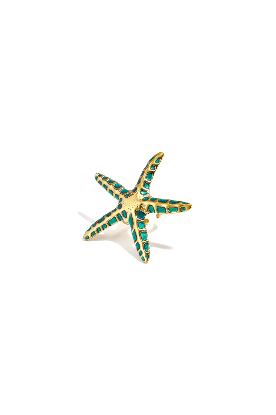 Bague statement pour femme en acier inoxydable, émail motif étoile de mer – vert