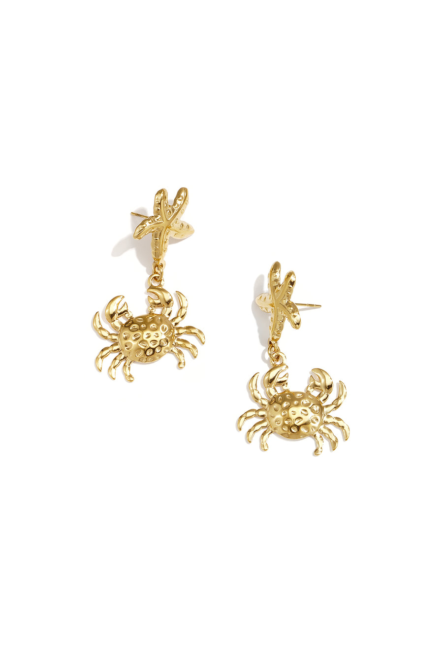 Women's Stainless Steel Drop Earrings with Animal and Starfish Motif – Gold-colored