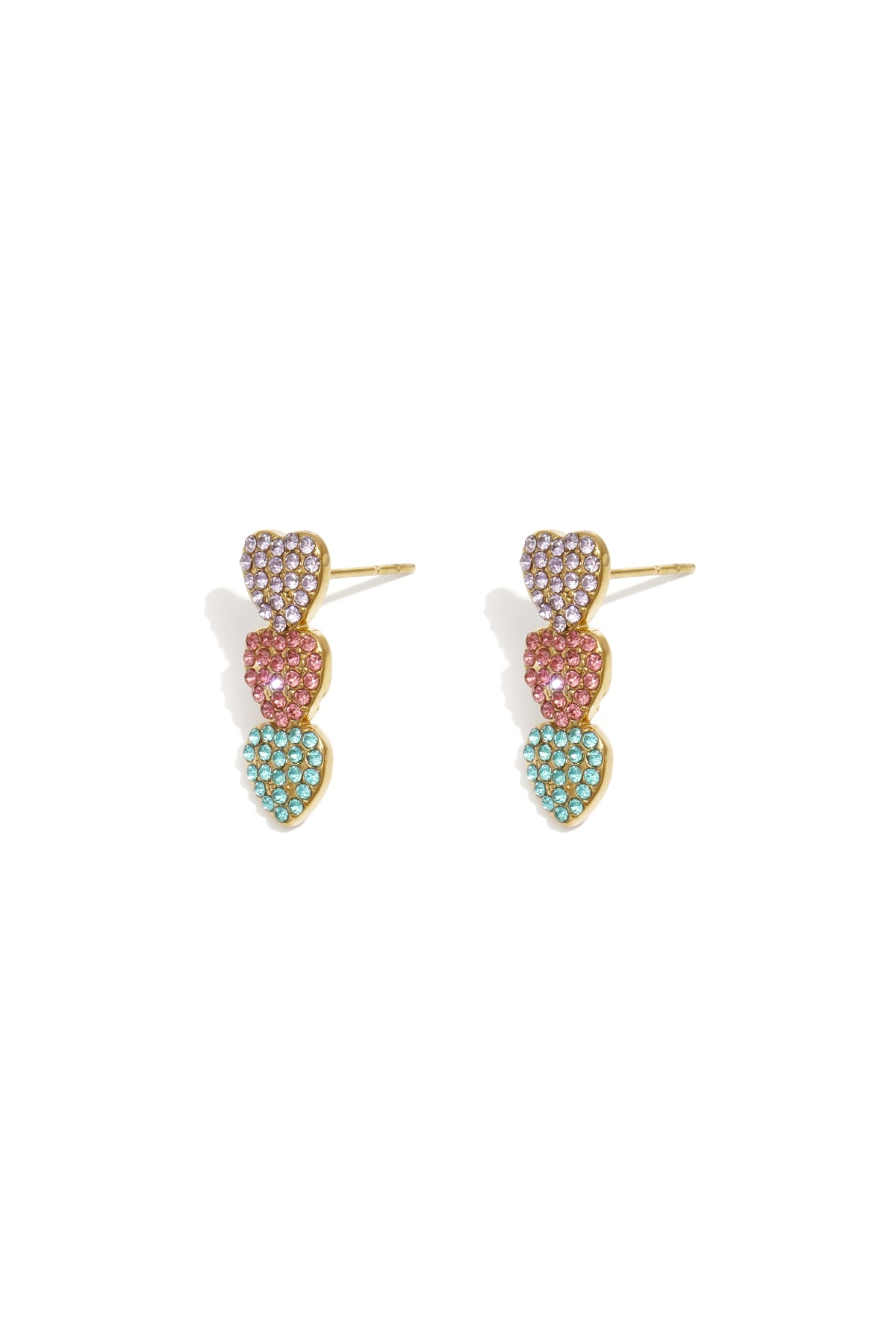 Women's Stainless Steel Dangle Earrings with Heart Shape - Pink and Multicolor
