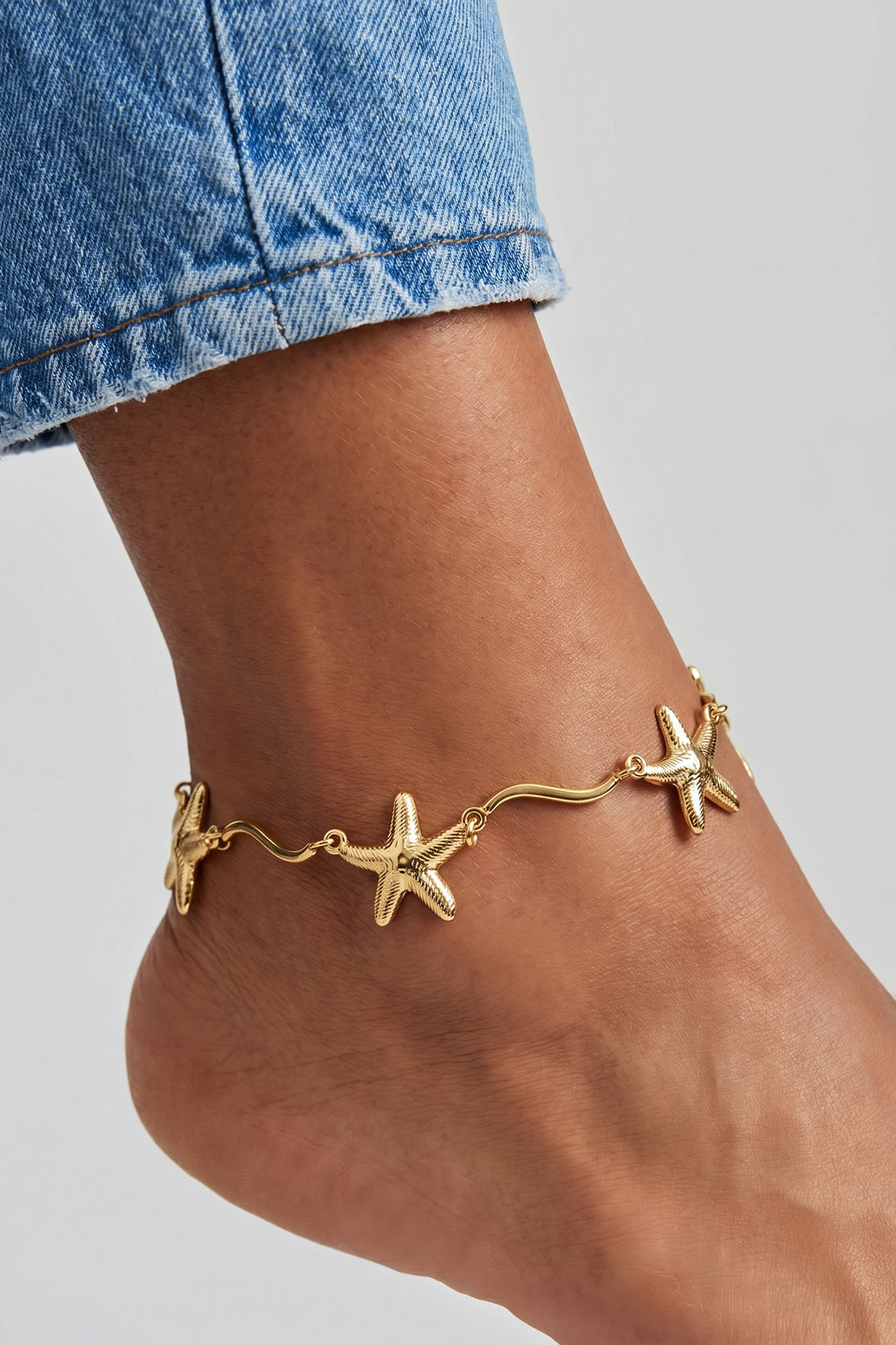 Bracelet de cheville pour femmes en acier inoxydable avec motif étoile de mer – doré – photo 2