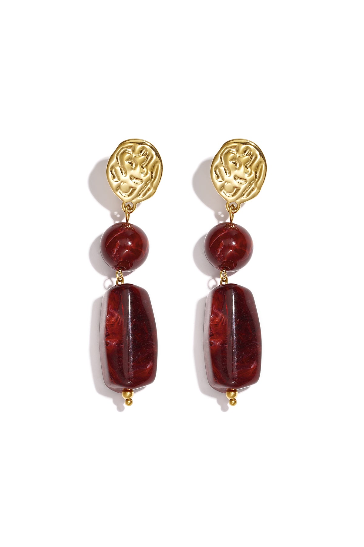 Boucles d'oreilles pendantes perlées pour femmes en acier inoxydable – marron – rétro