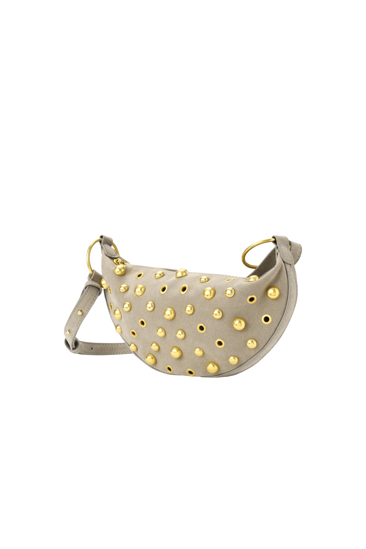 Women's shoulder bag made of 90% suede, 10% metal with stud details – brown and grey – image 3
