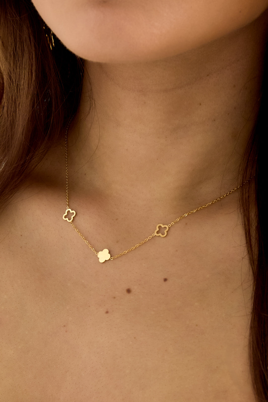 Women's Clover Motif Stainless Steel Chain Necklace - Gold-Coloured – image 3