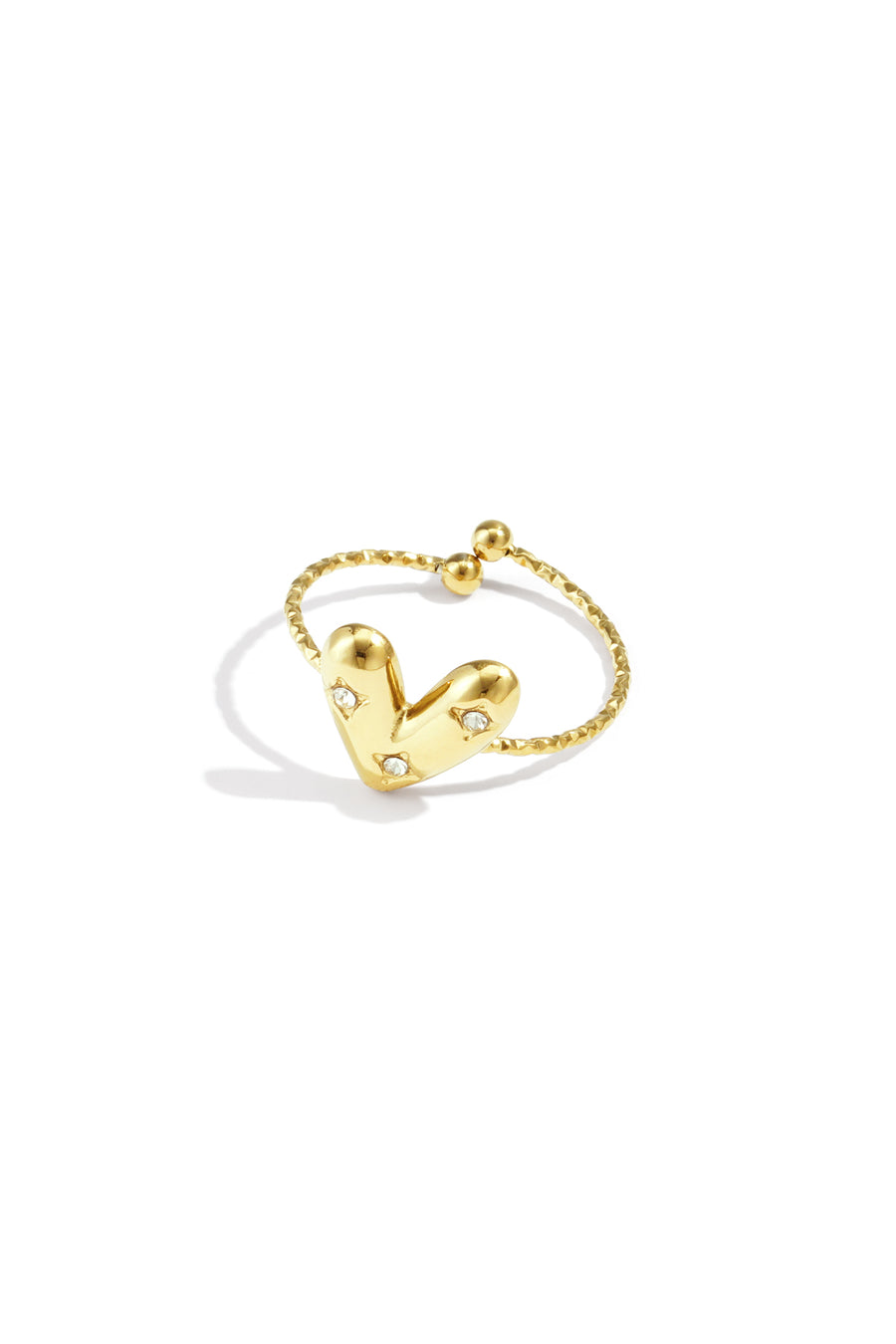 Bague cœur tendance en acier inoxydable pour femmes - Dorée