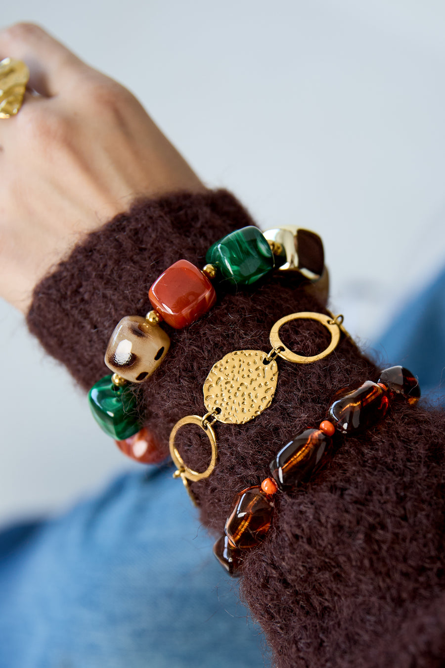 Bracelet de perles pour femmes en acrylique, verre, acier inoxydable – plusieurs coloris