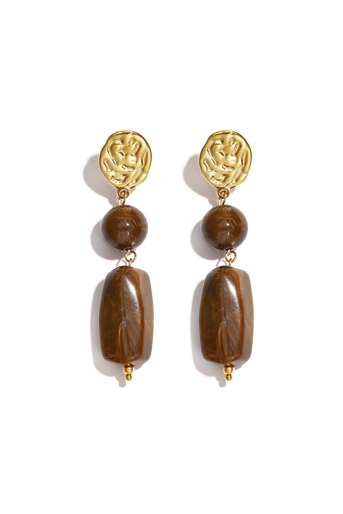 Boucles d'oreilles pendantes perlées pour femmes en acier inoxydable – marron – rétro