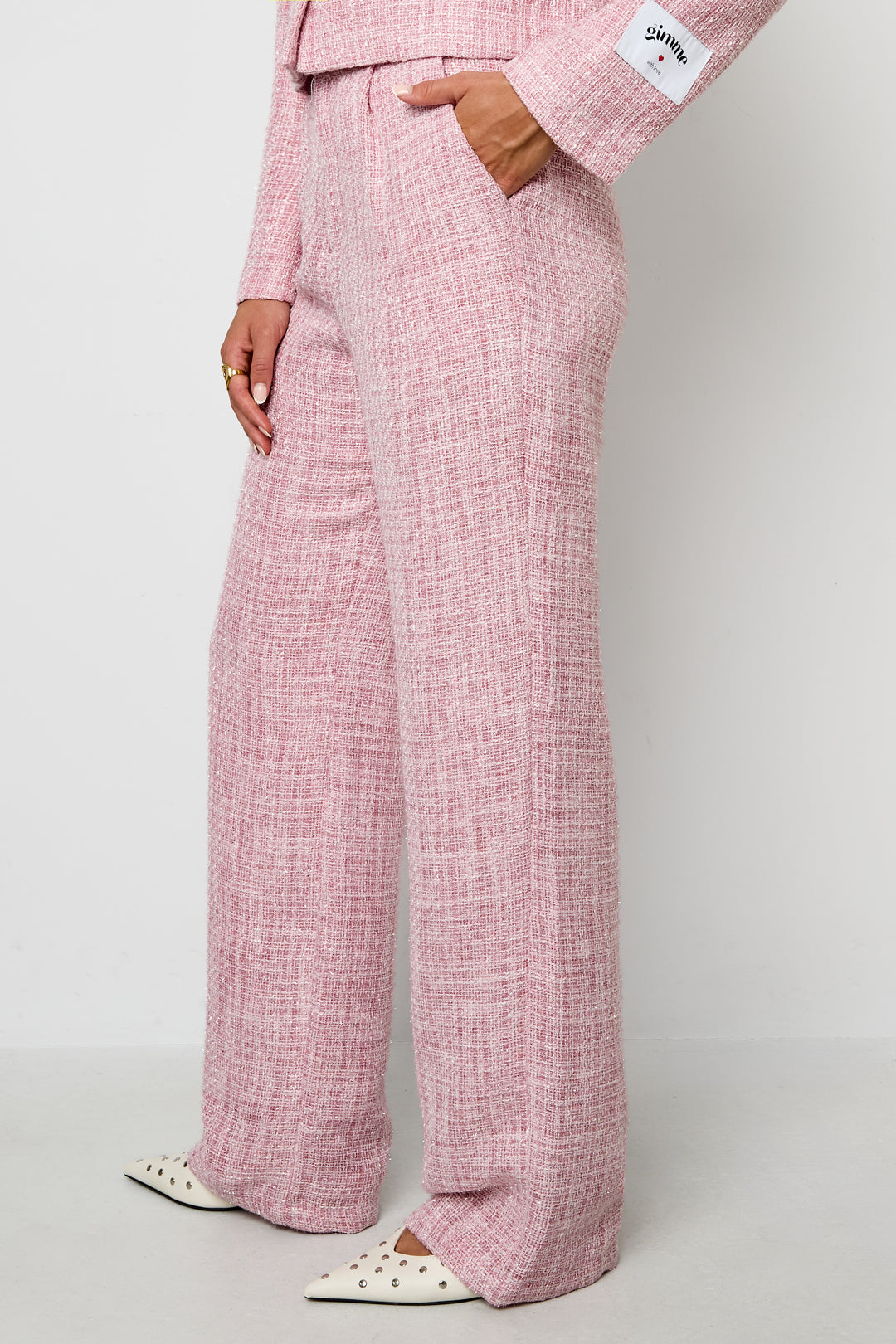 Dames rechte broek van polyester met ruitpatroon – productfoto 4