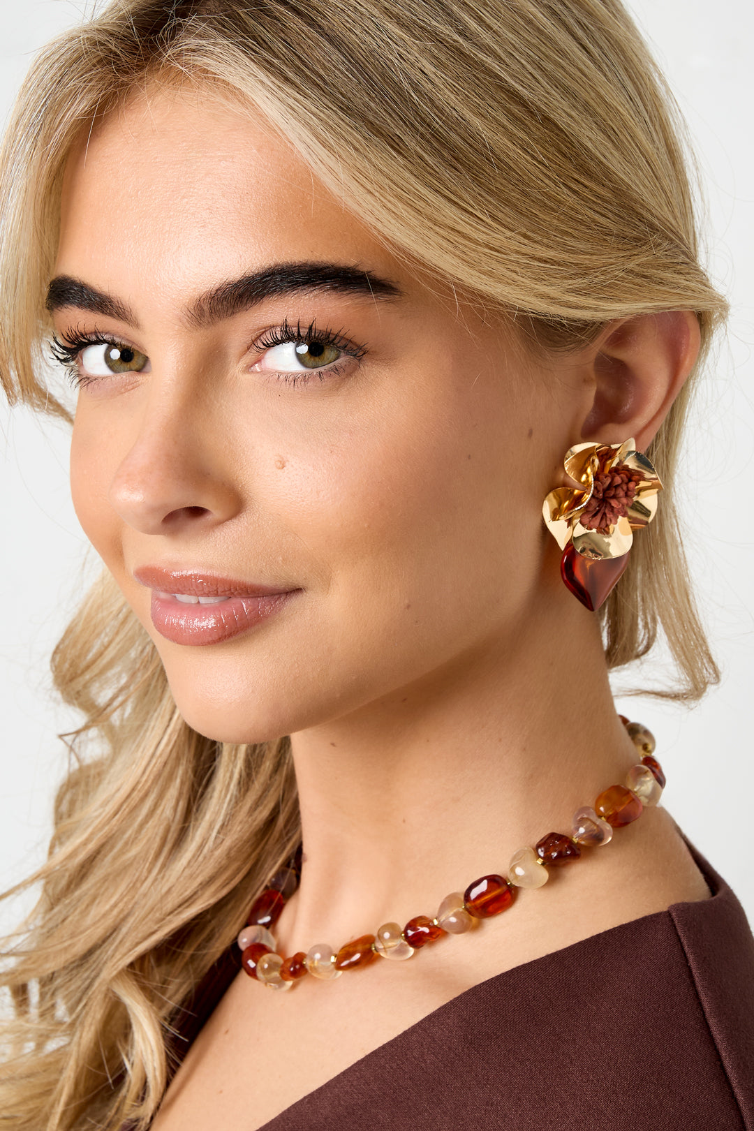 Boucles d'oreilles pendantes pour femmes en métal, résine, verre avec motif floral et en forme de cœur – plusieurs couleurs – photo 2