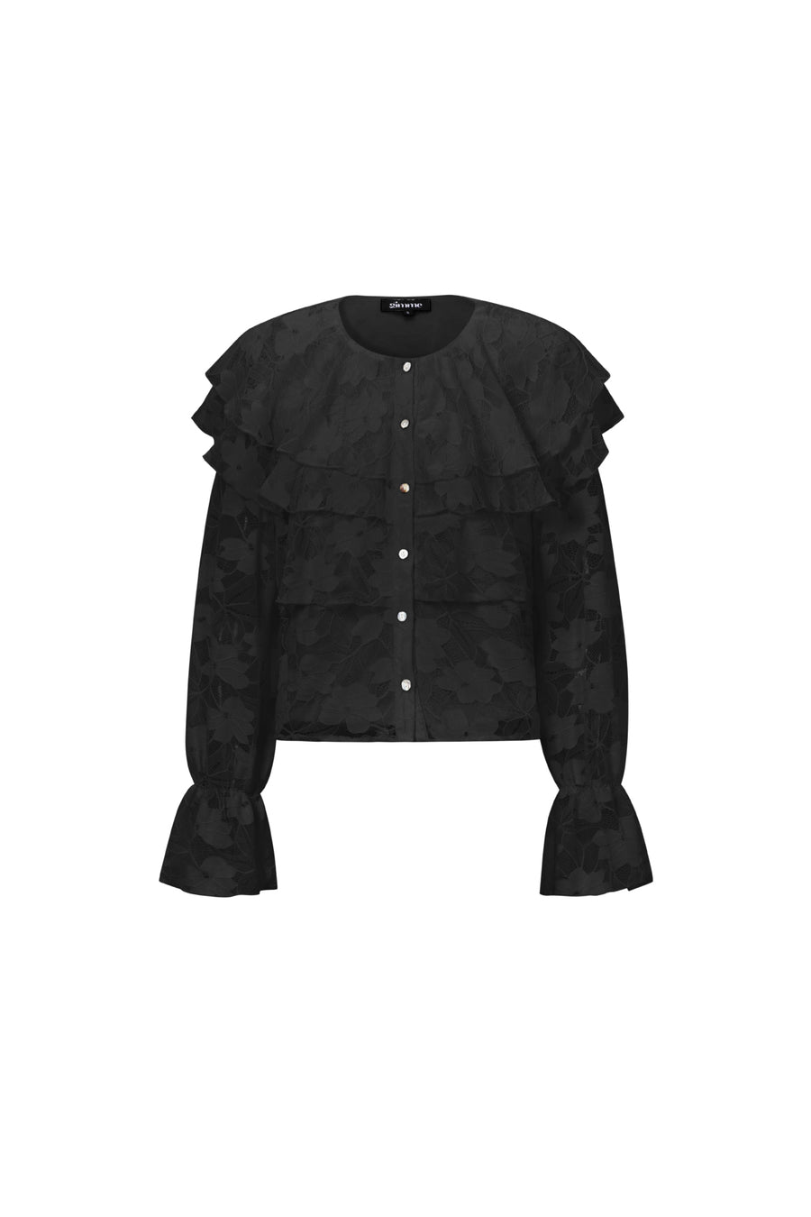 Dames blouse met bloemenprint en kanten paneel