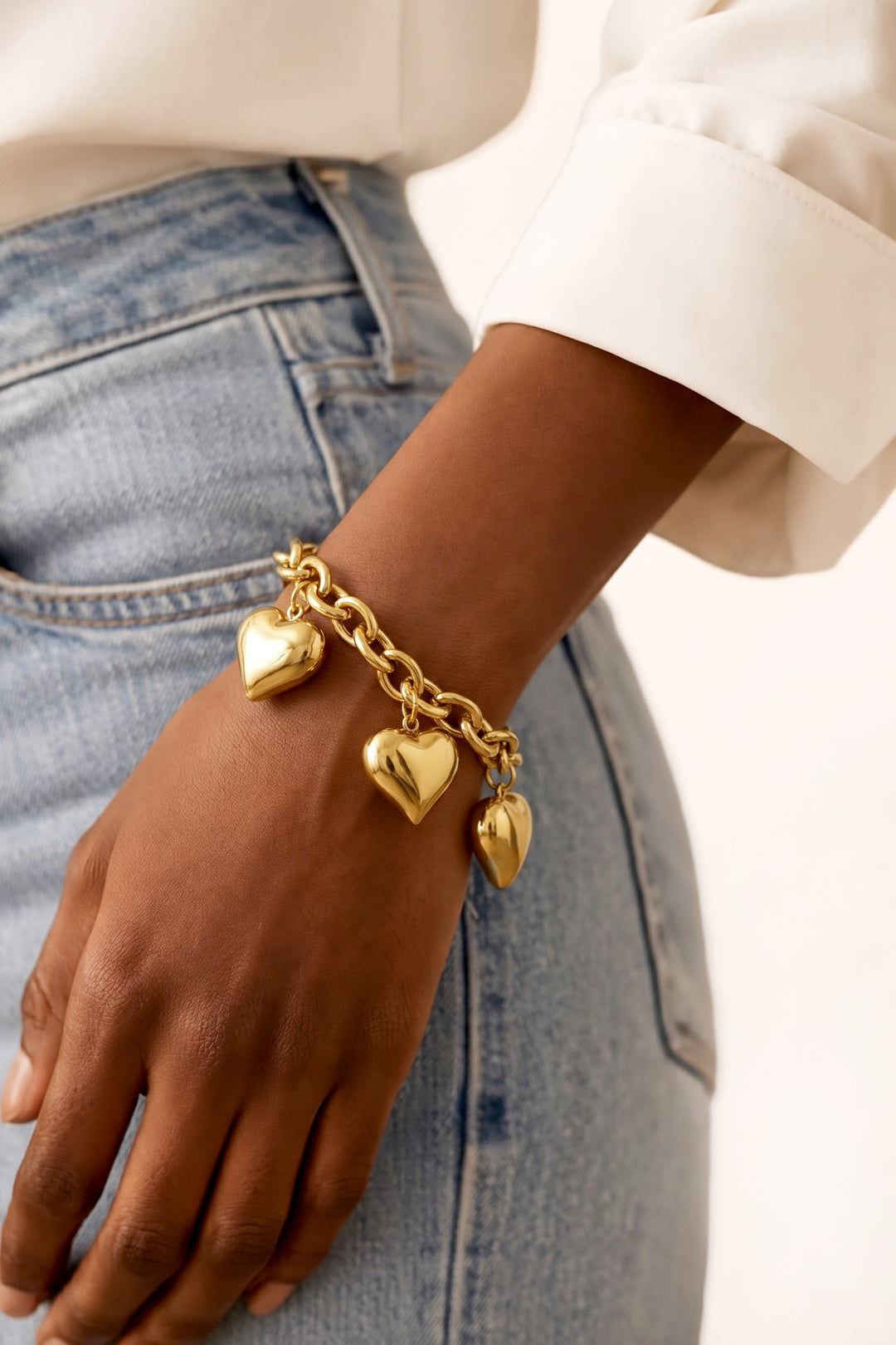 Stainless Steel Charm Bracelet for Women with Heart Shape – Gold and Silver Tone – image 2