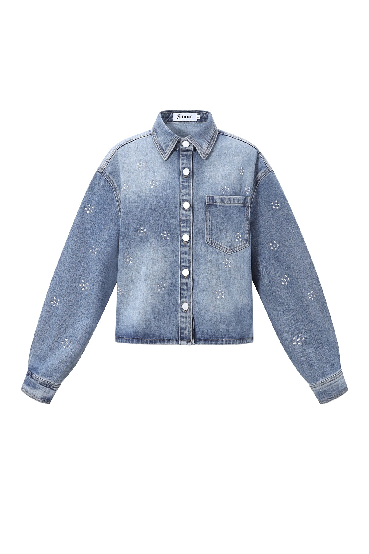 Dames blauw denimjack van katoen met strass