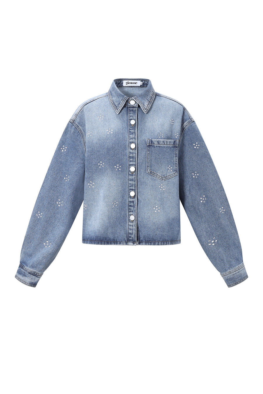 Dames blauw denimjack van katoen met strass