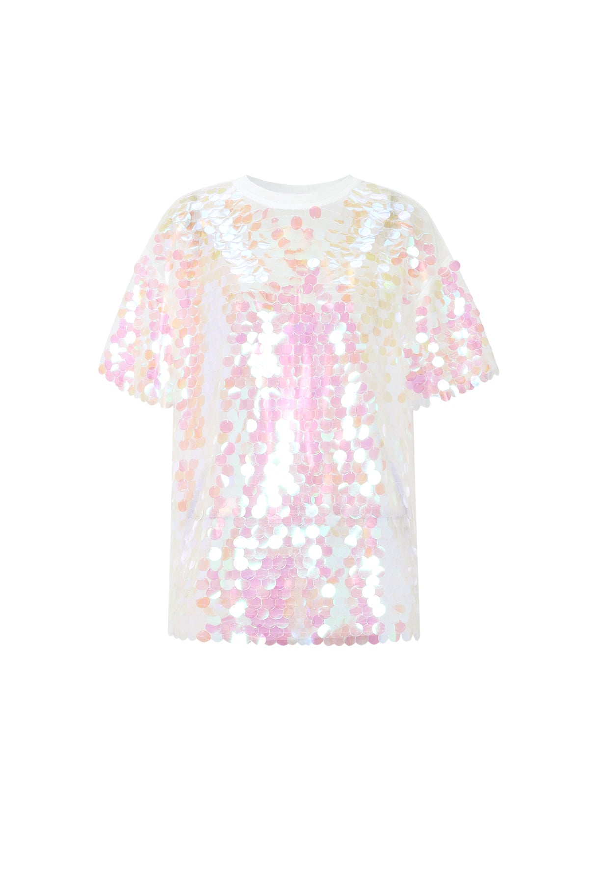 Top manches courtes, sequins et encolure ronde