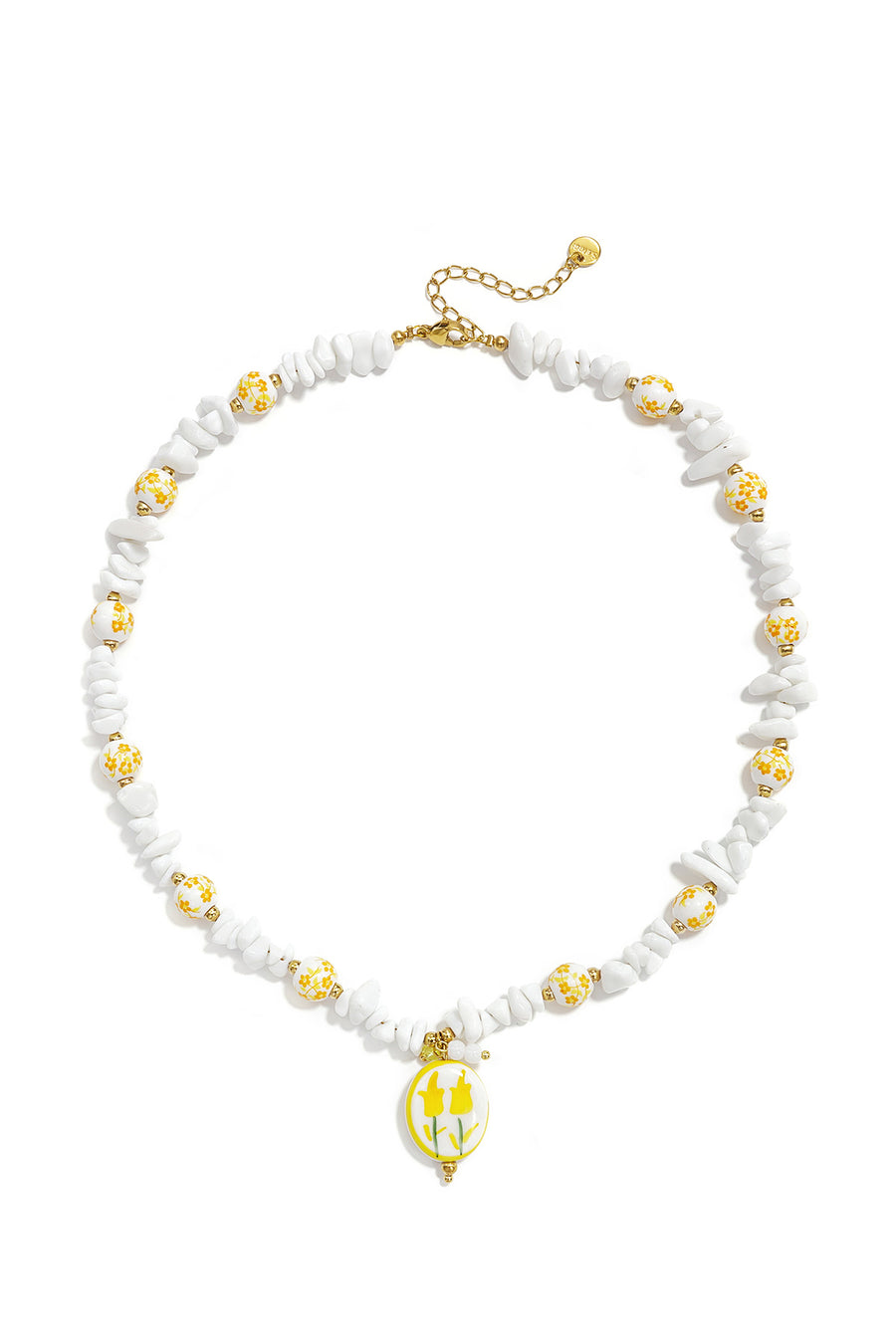 Collier pour femmes en céramique à motif floral – jaune