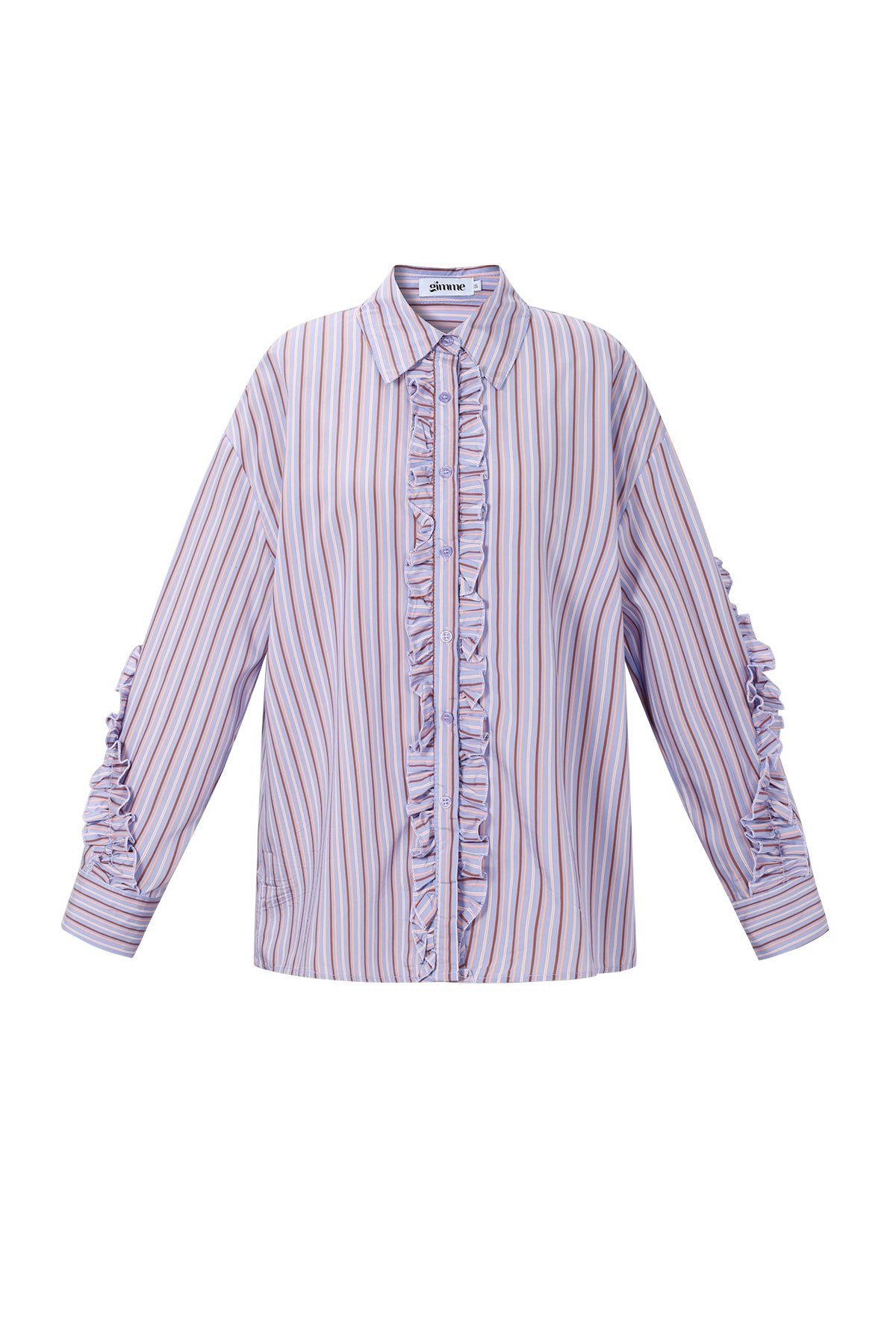 Dames katoenen blouse met ruches en strepen