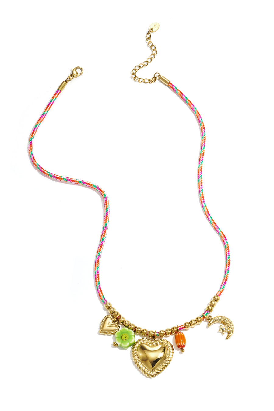 Collier pour femme avec pendentif en acier inoxydable, céramique, émail, strass, cordon avec cœur