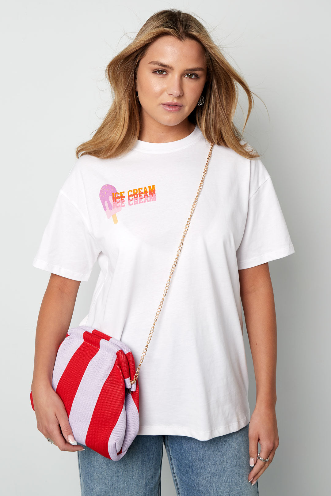 Women's 100% polyester crossbody bag with stripes and braided detail with open top – image 2