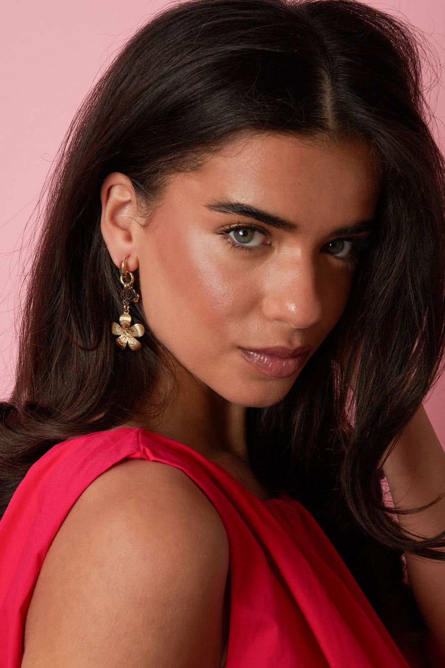 Boucles d'oreilles pendantes pour femme en acier inoxydable, motif floral corail – couleur or