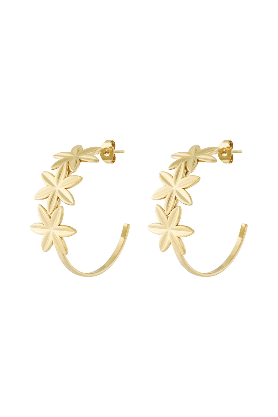 Boucles d'oreilles pour femmes en acier inoxydable motif floral – doré et argenté