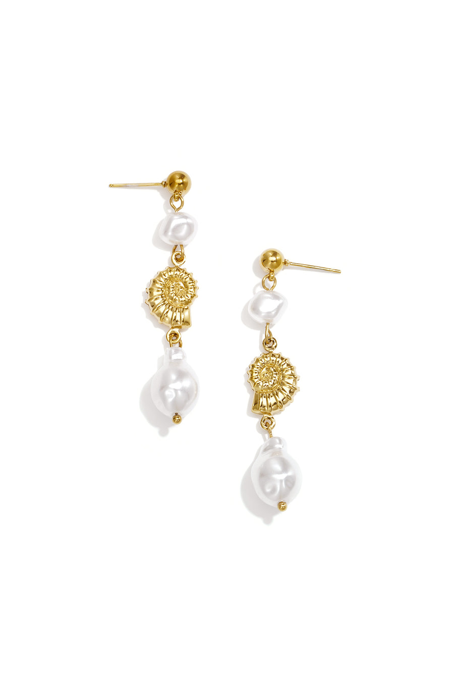 Boucles d'oreilles pendantes pour femmes en acier inoxydable, ABS avec motif coquillage – couleur or