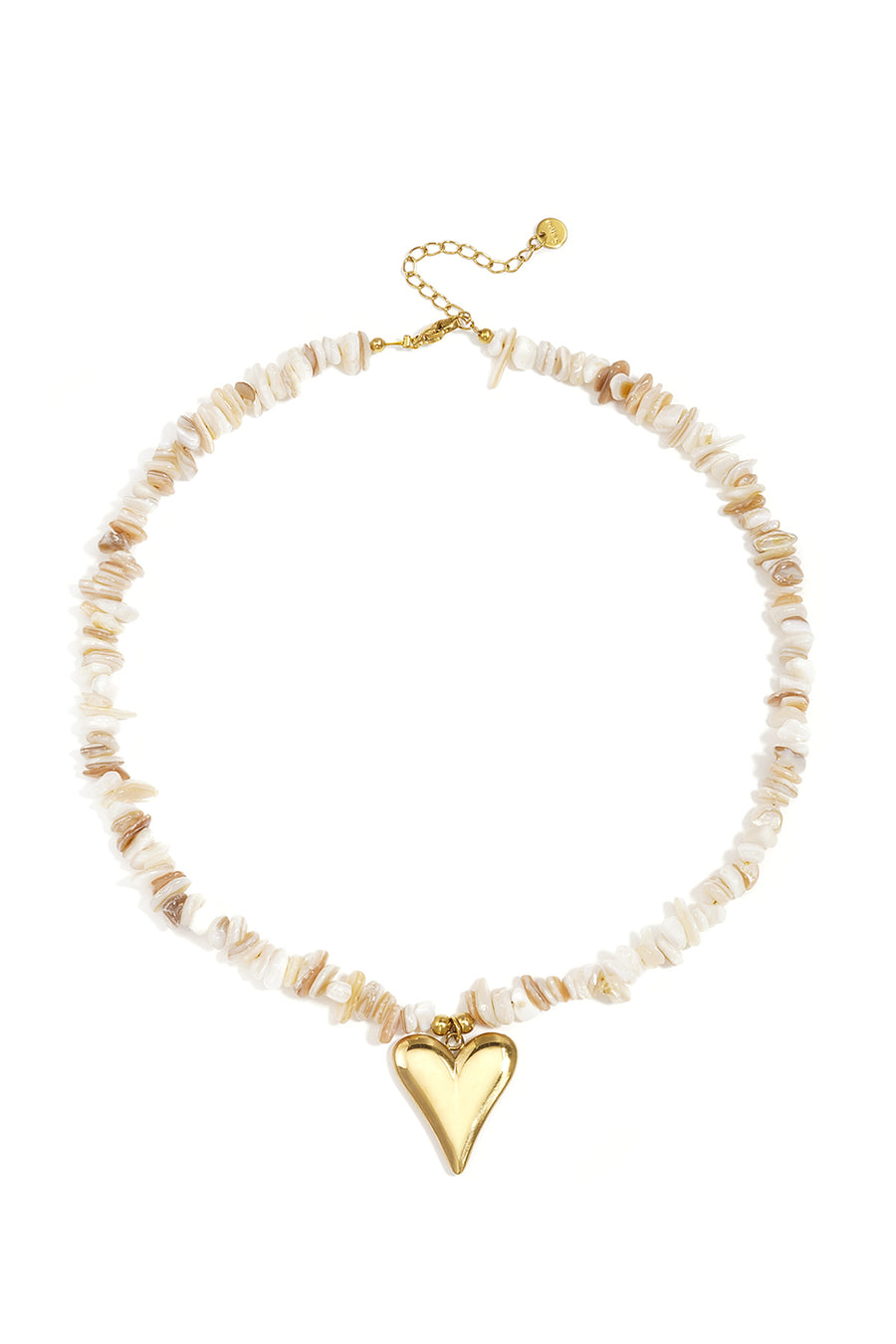 Collier de perles pour femme en acier inoxydable avec cœur – blanc cassé et multicolore