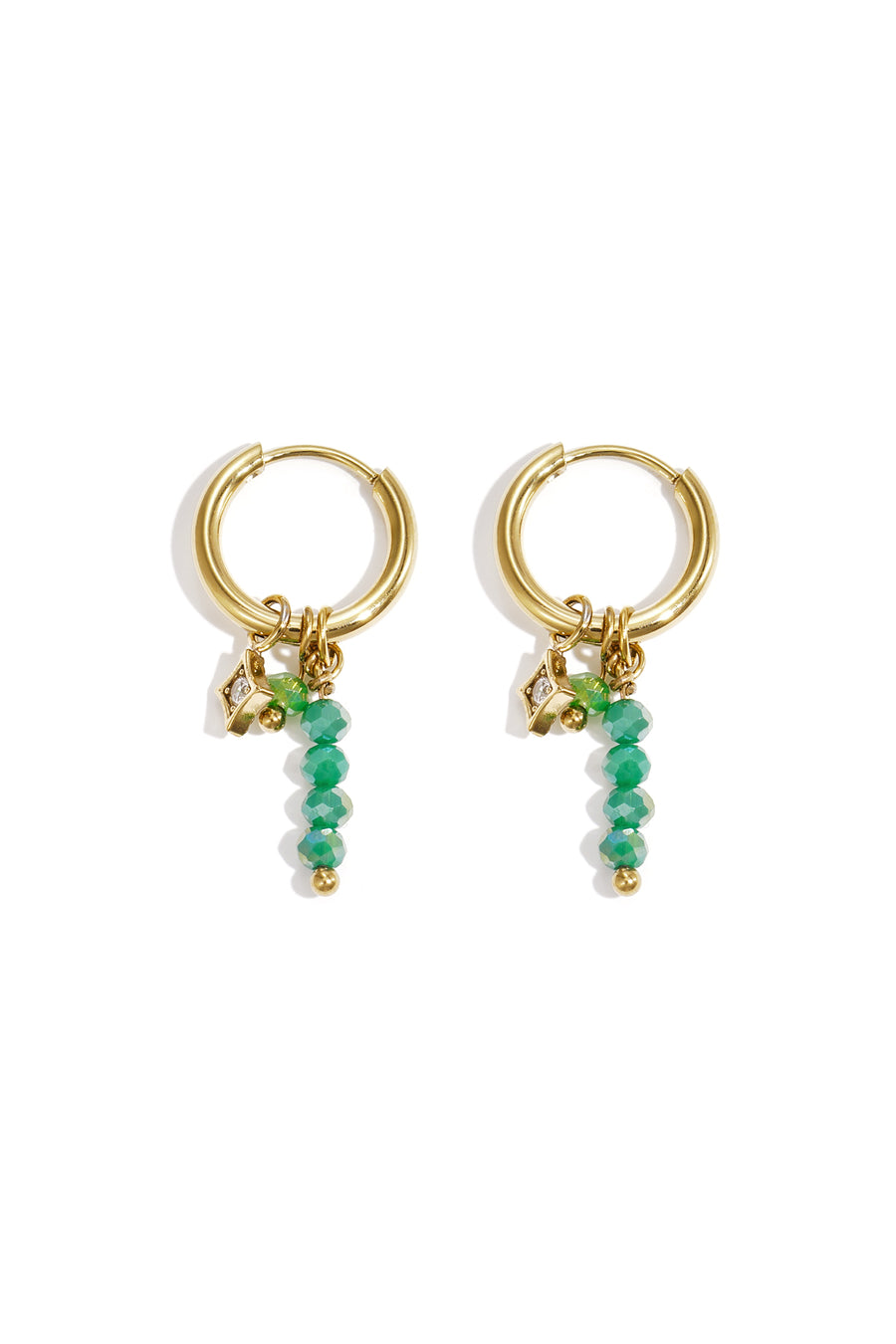 Boucles d'oreilles pendantes perlées pour femmes en acier inoxydable, verre, strass – vert et rose