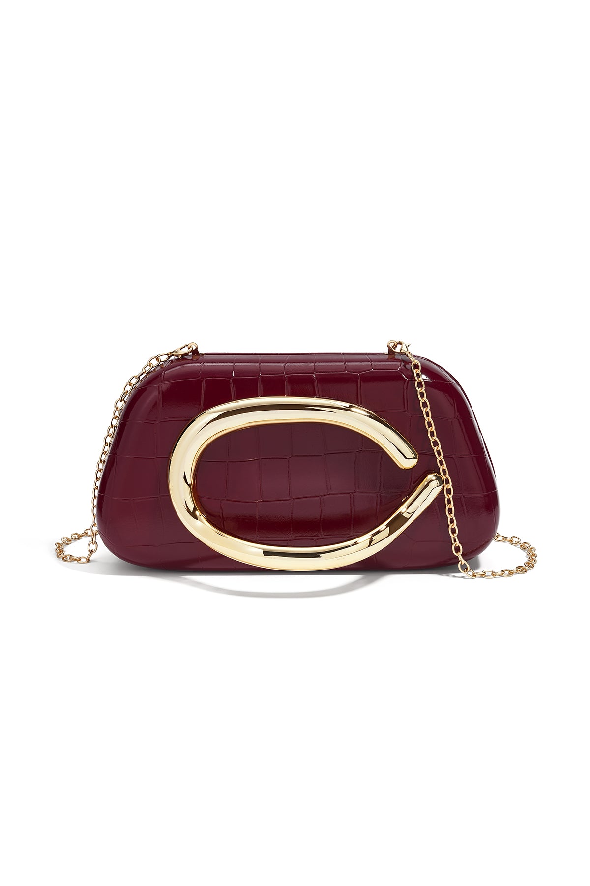 Sac bandoulière en PU pour femmes, motif uni, détail chaîne, fermeture aimantée à bouton-pression