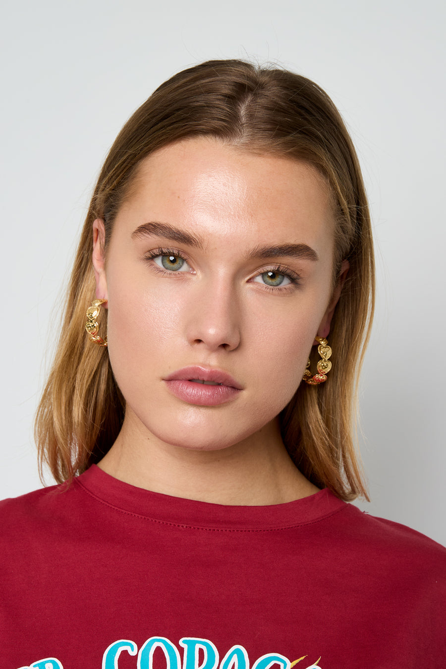 Women's Stainless Steel Heart and Round Hoop Earrings - Gold Tone