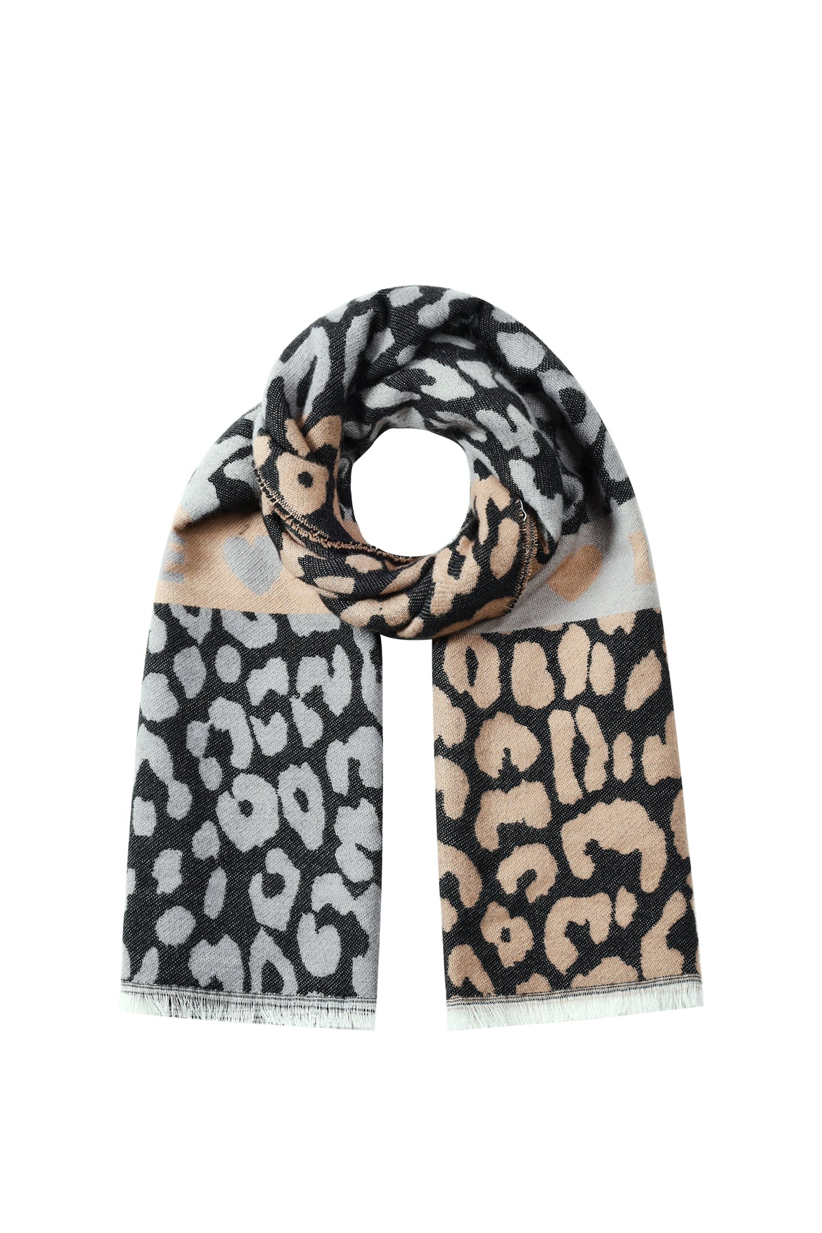 Écharpe d'hiver pour femmes 70% acrylique, 30% polyester à imprimé léopard – vert et gris