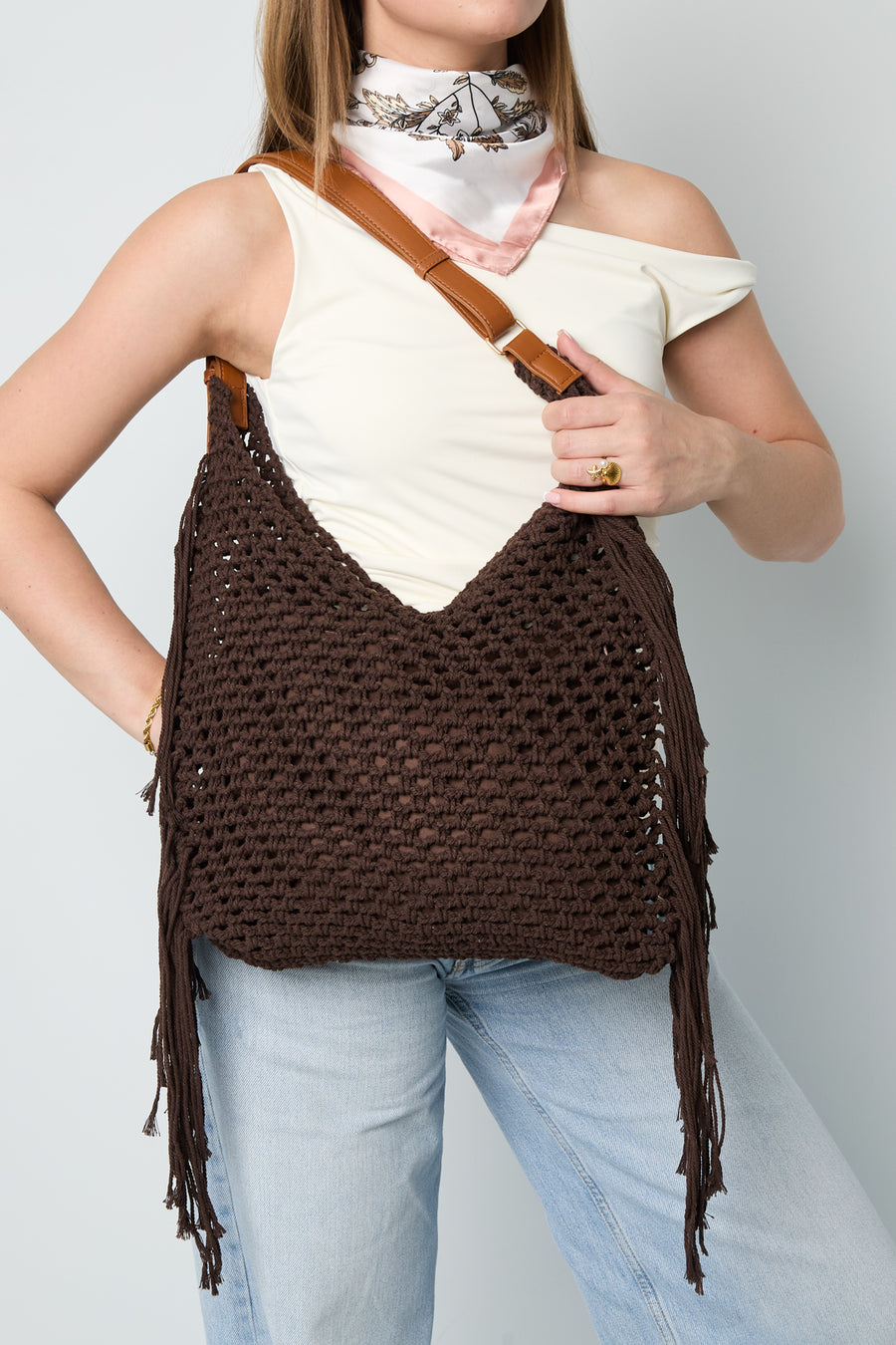 Sac de plage 100 % coton avec motif uni et détail tressé avec fermeture à cordon de serrage
