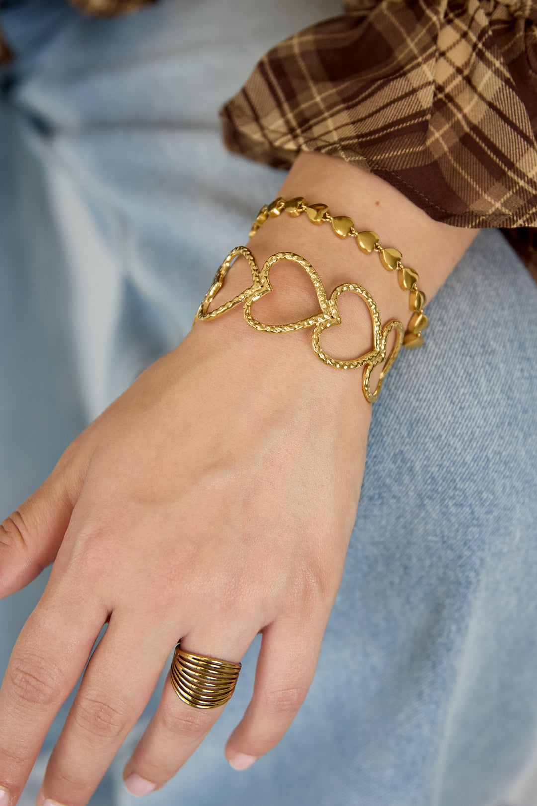 Women's Stainless Steel Heart Cuff Bangle - Gold-Colored – image 2