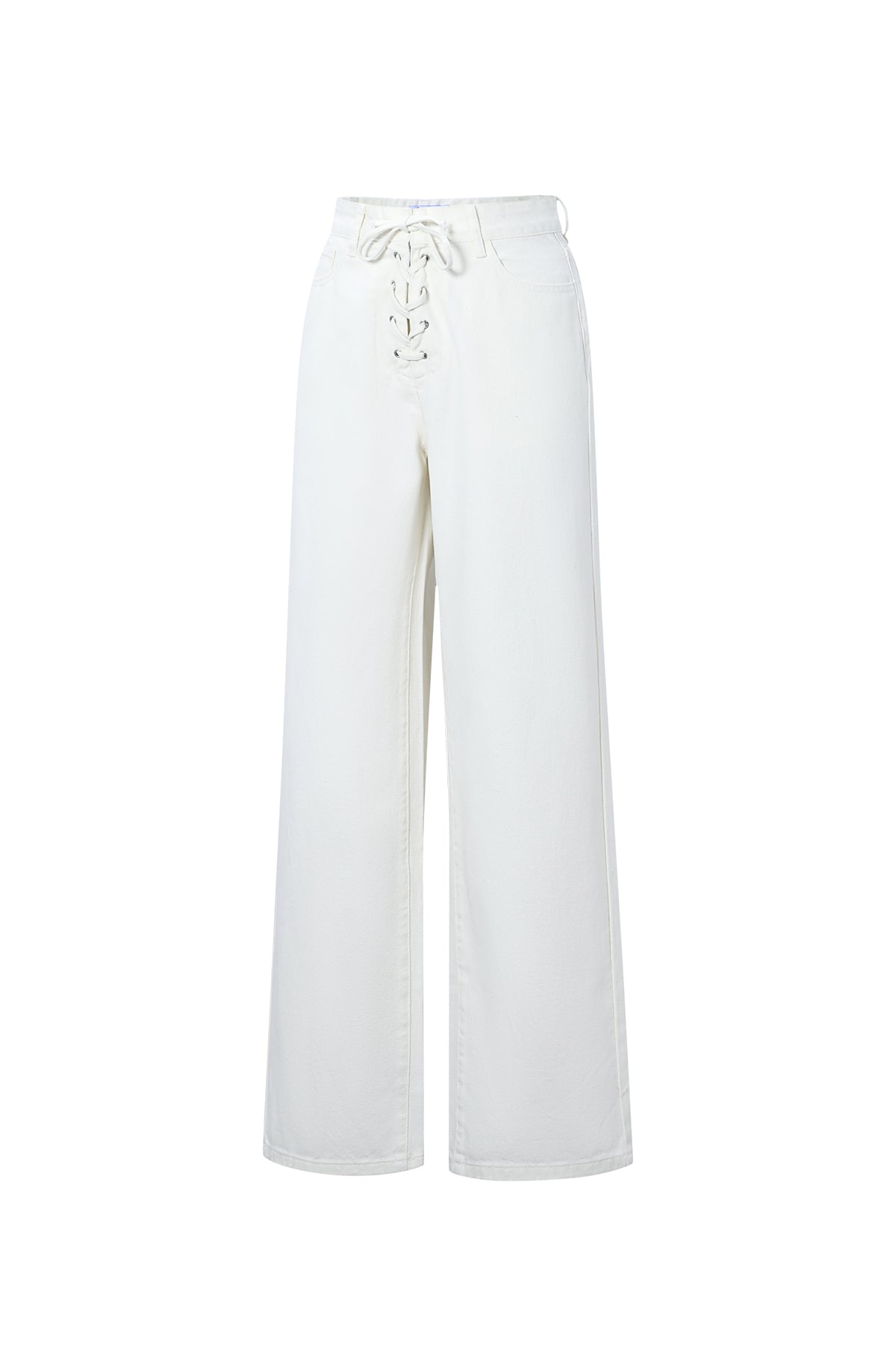 Dames witte jeans van geweven katoen met veterdetail – productfoto 10