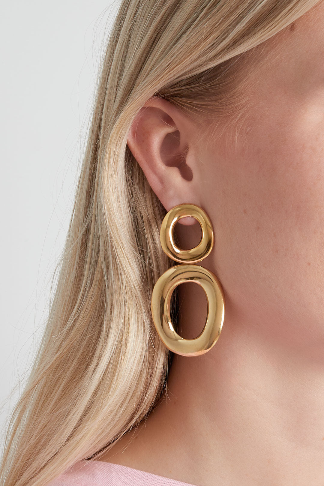 Boucles d'oreilles pendantes rondes pour femme en acier inoxydable – coloris argenté et doré – photo 2