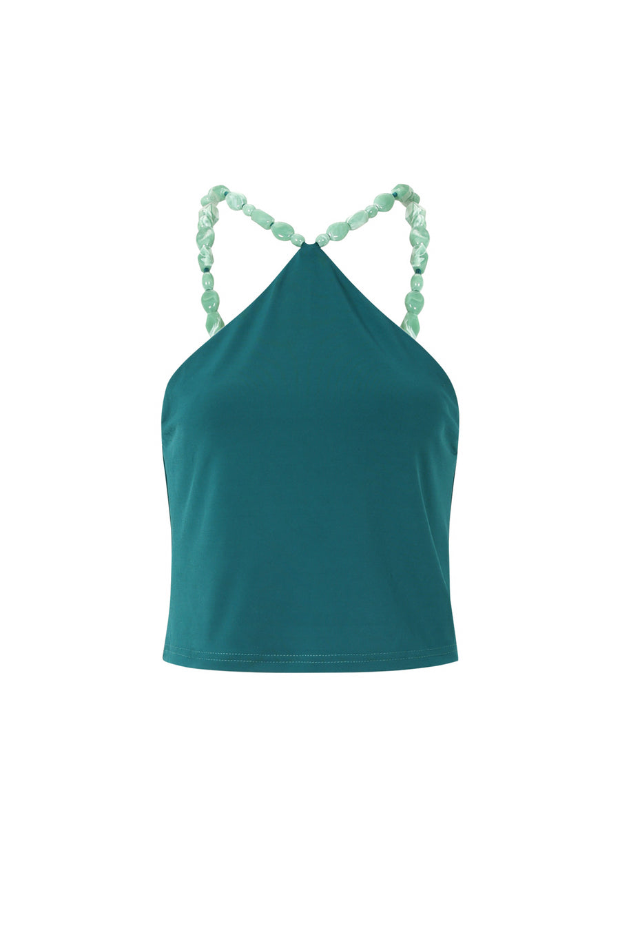 Dames blauwe strandtop met kralen