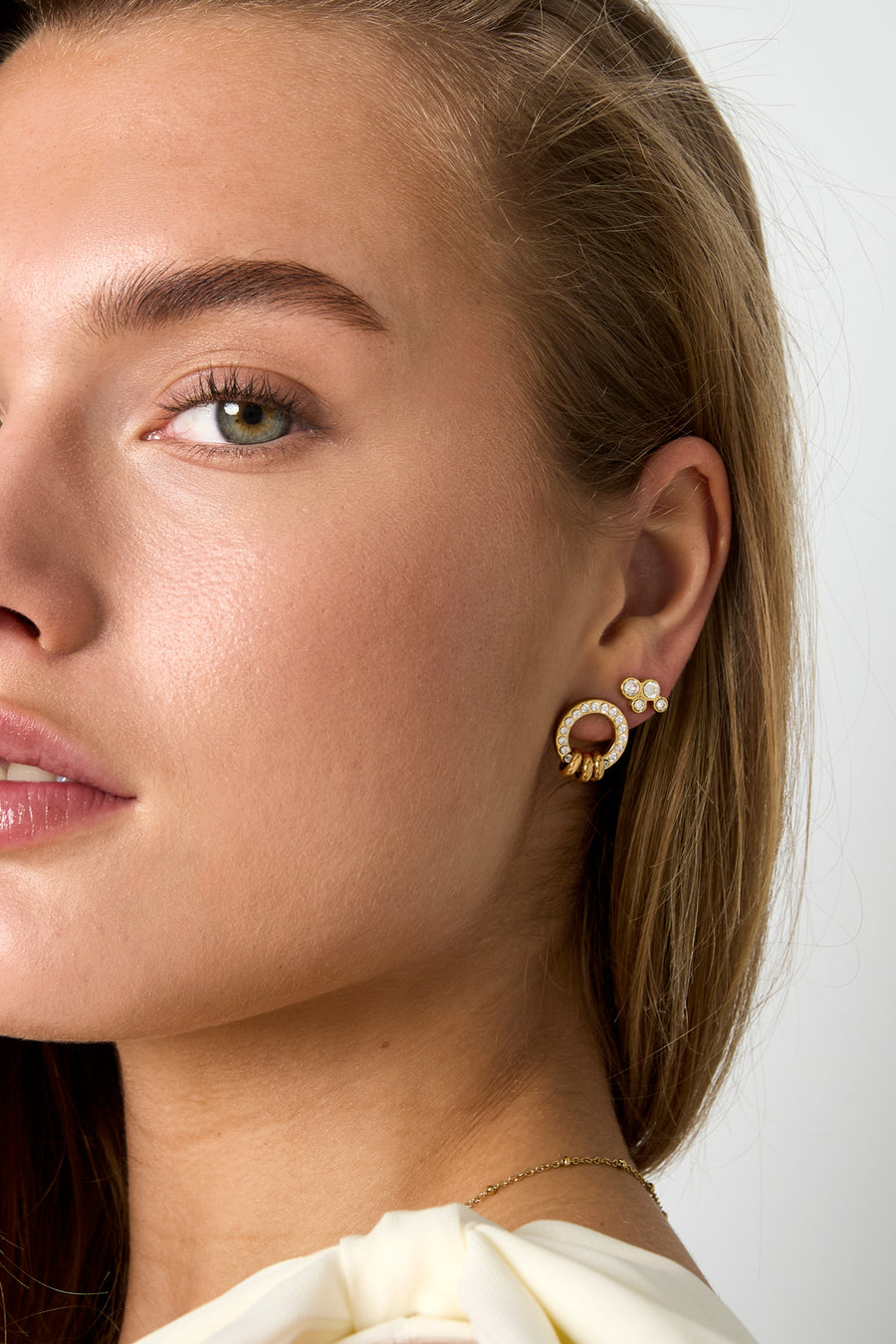 Women's Stainless Steel Round Stud Earrings – Gold and Silver Tone