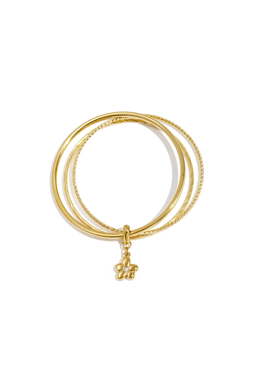 Bracelet jonc pour femme en acier inoxydable avec motif floral et cœur – doré