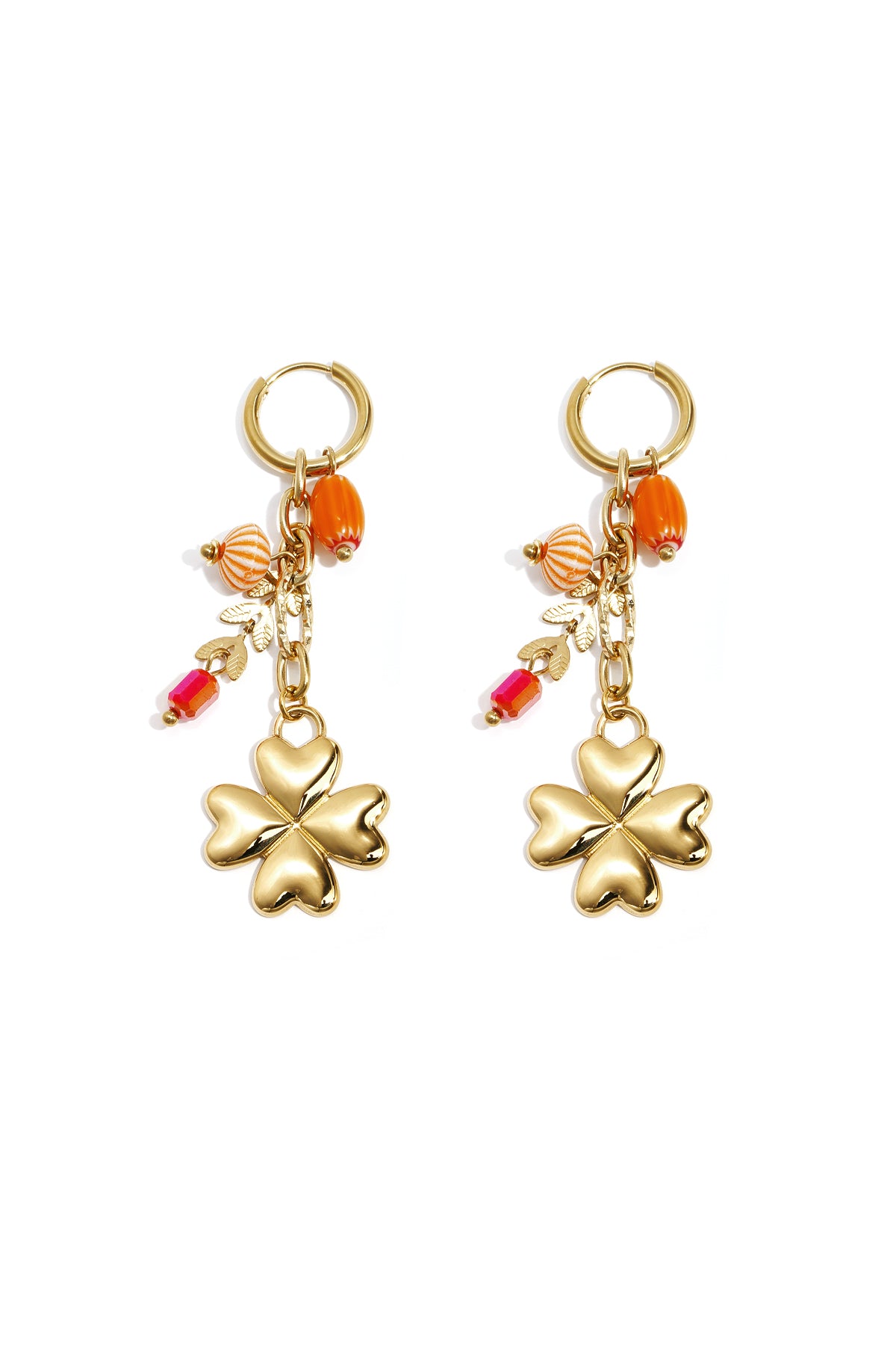 Boucles d'oreilles pendantes pour femme en acier inoxydable, ABS, cristal, résine et émail avec motif trèfle