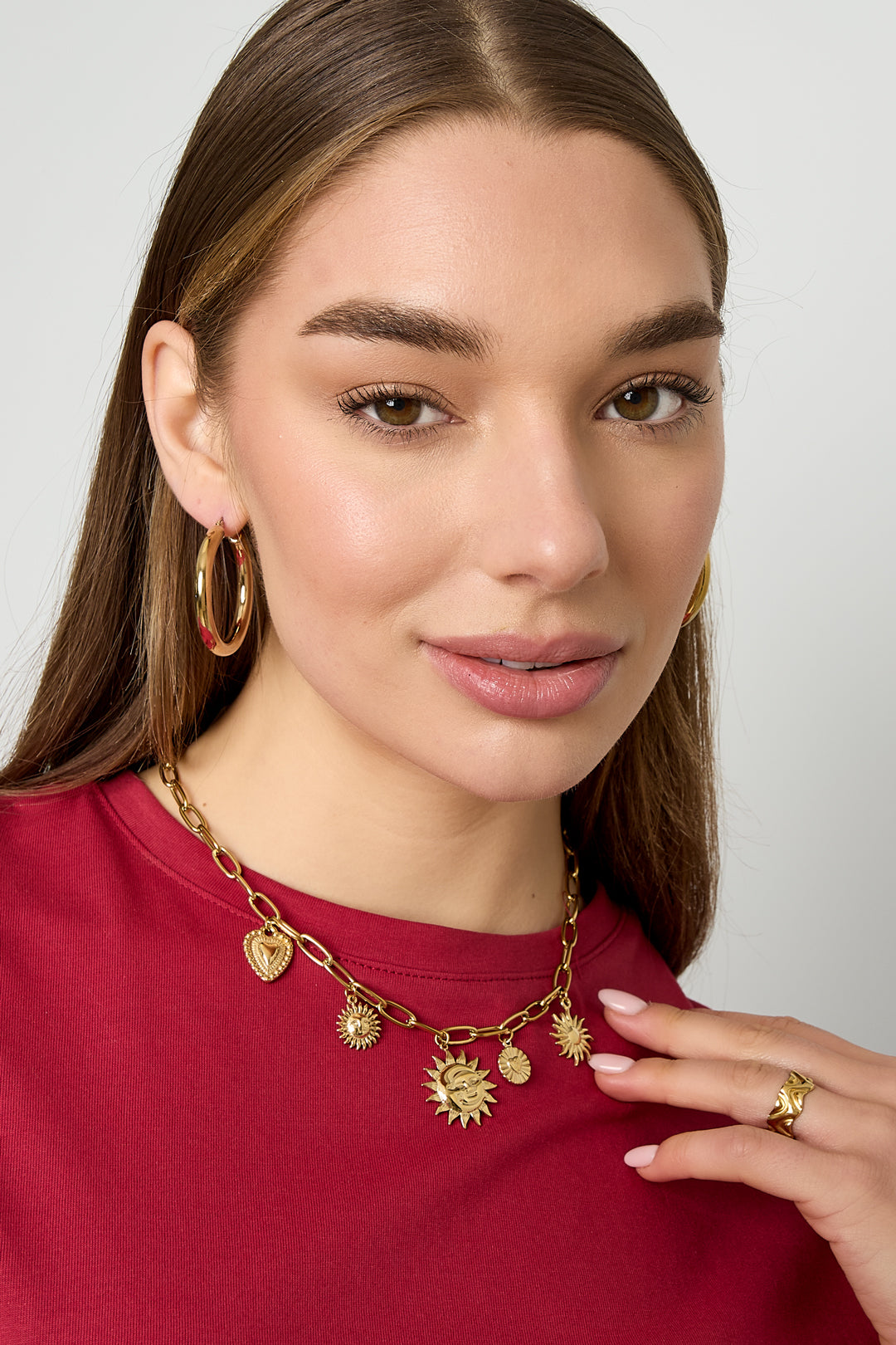 Ketting met zon en hart charms