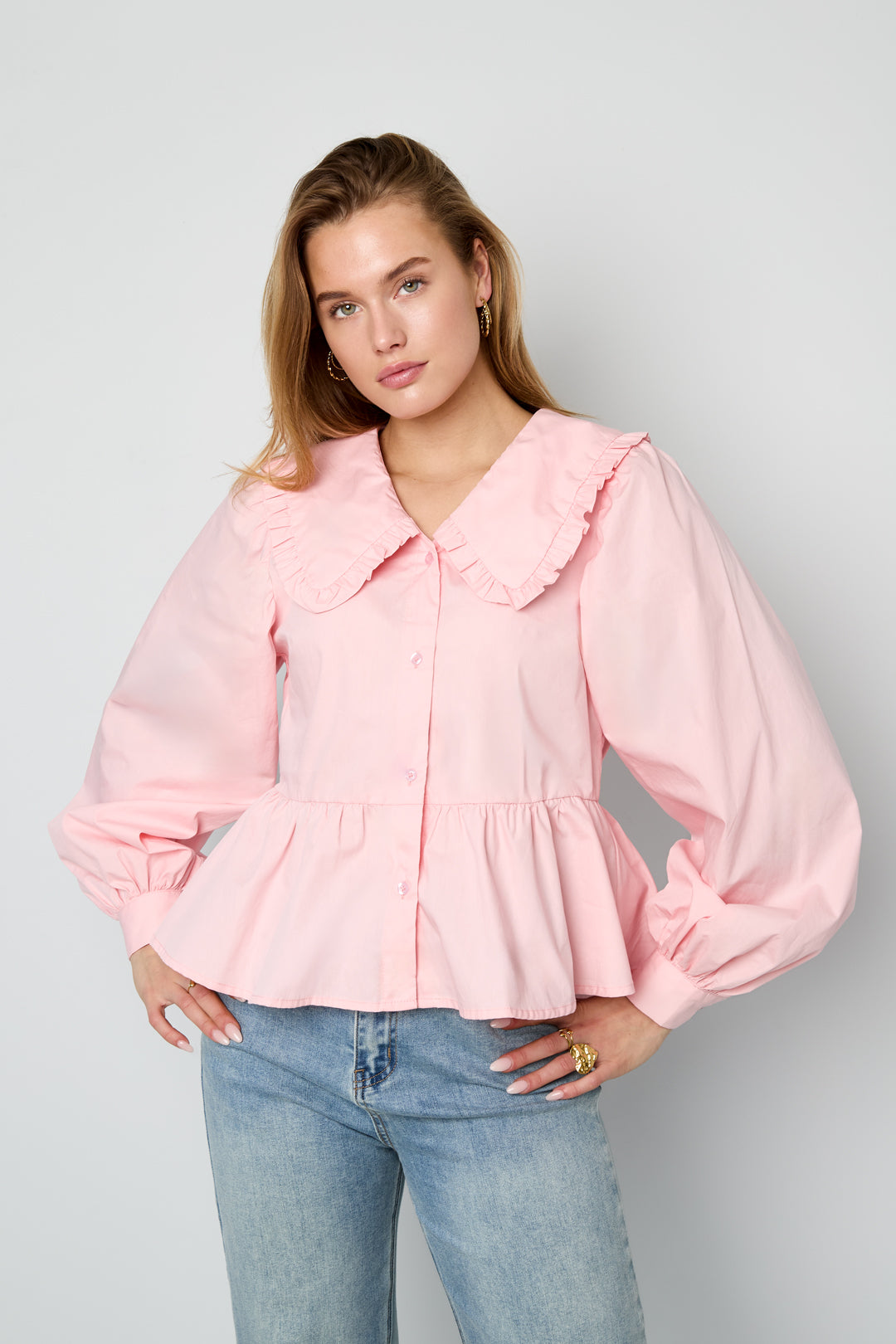 Dames casual blouse van geweven katoen in drie kleuren – productfoto 2