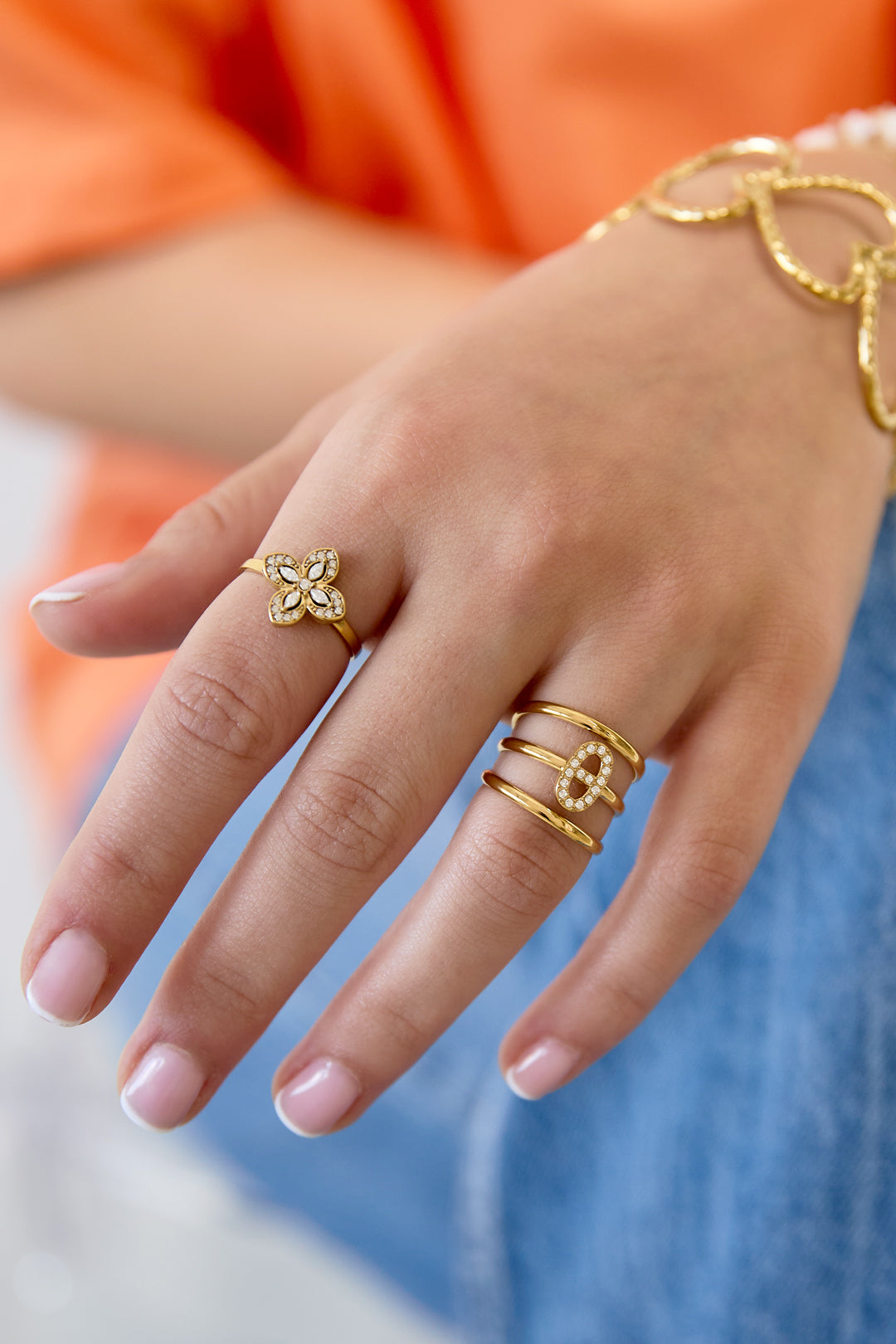 Women's Stainless Steel Organic Shape Statement Ring - Gold Tone – image 2